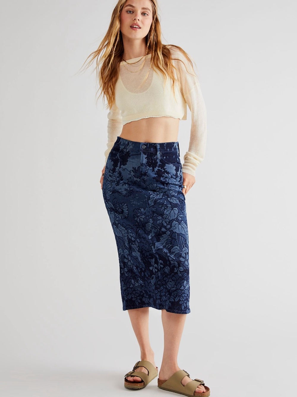MOTHER Denim Swooner Straight-A Midi Skirt Floral - Sz 26
